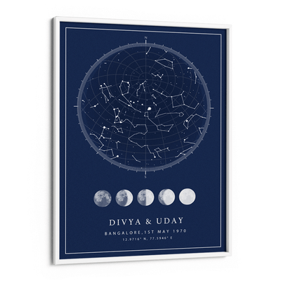 Custom Star Map - Navy Blue - Lunar Nook At You Matte Paper White Frame