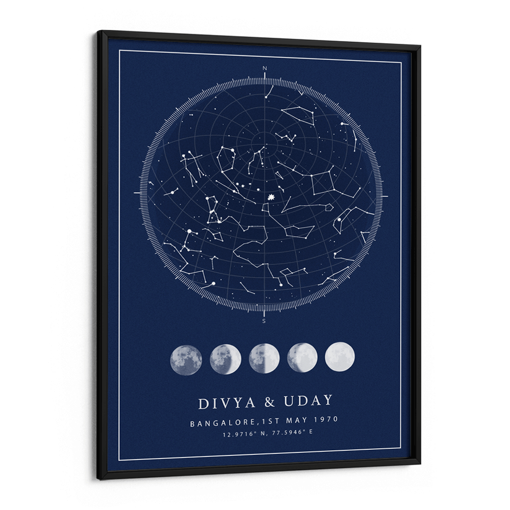 Custom Star Map - Navy Blue - Lunar Nook At You Matte Paper Black Frame