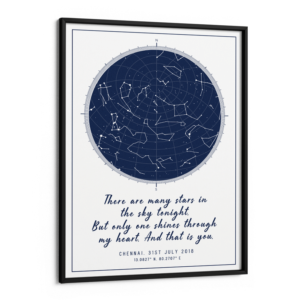 Custom Star Map - Navy Blue - Modern Nook At You Matte Paper Black Frame