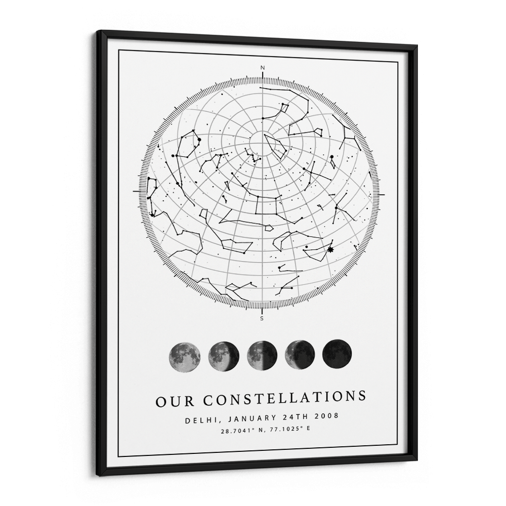 Custom Star Map - White - Lunar Nook At You Matte Paper Black Frame