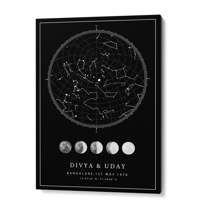 Custom Star Map - Black - Lunar Nook At You Canvas Gallery Wrap