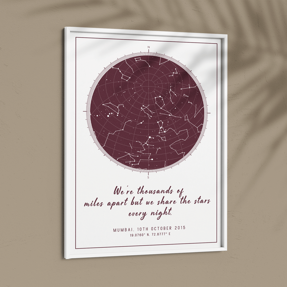 Custom Star Map - Burgundy - Modern Nook At You  