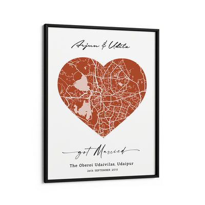 Map Art - Burnt Orange - Love Nook At You Matte Paper Black Frame