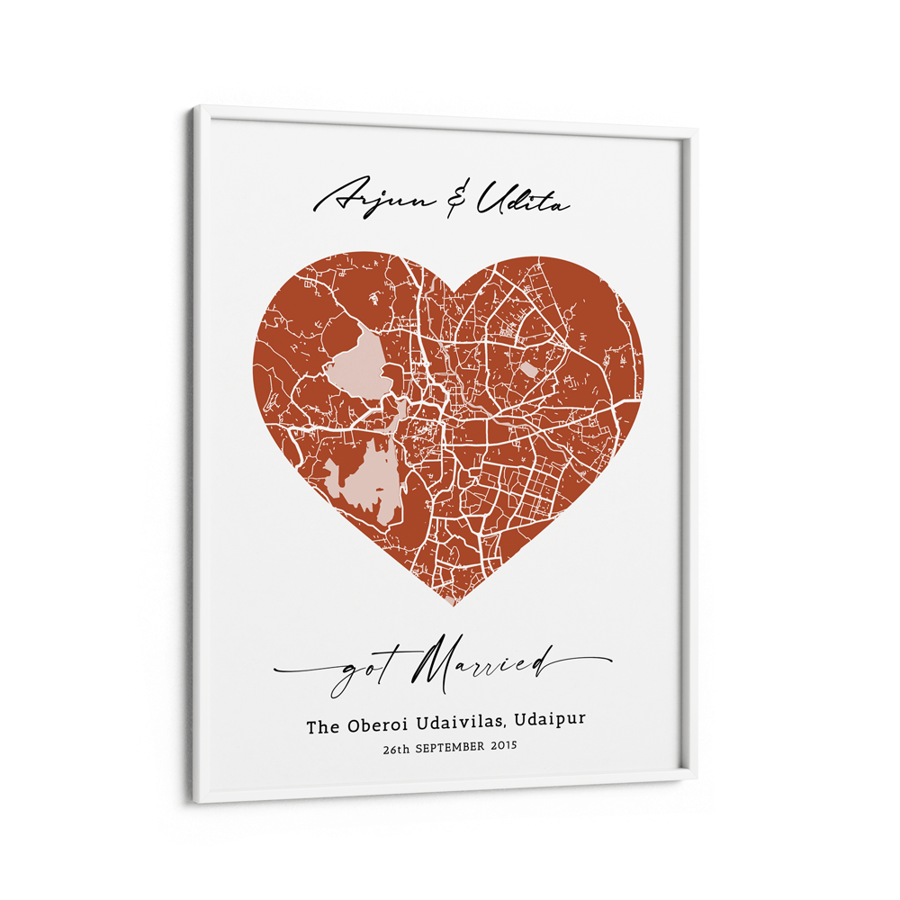 Map Art - Burnt Orange - Love Nook At You Matte Paper White Frame