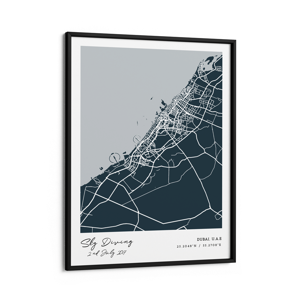 Map Art - Deep Blue - Modern #1 Nook At You Matte Paper Black Frame