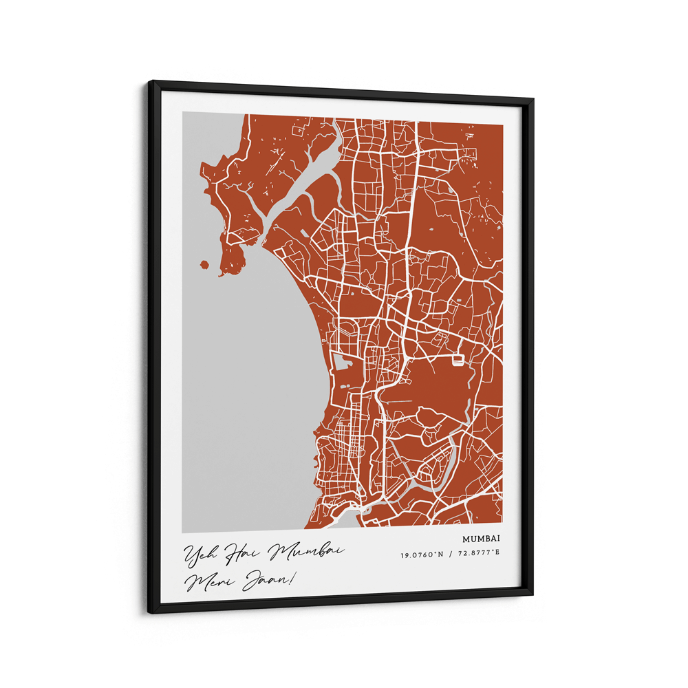 Map Art - Burnt Orange - Modern #1 Nook At You Matte Paper Black Frame