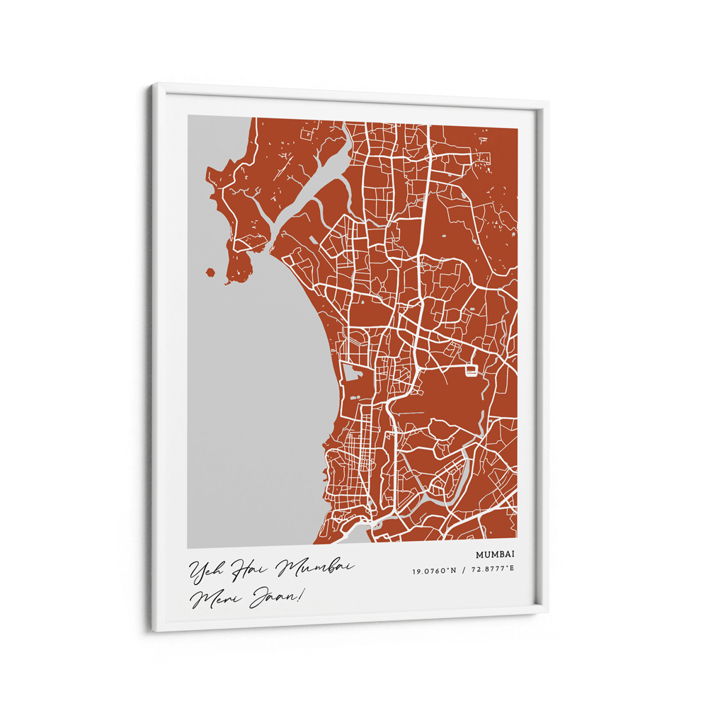 Map Art - Burnt Orange - Modern #1 Nook At You Matte Paper White Frame