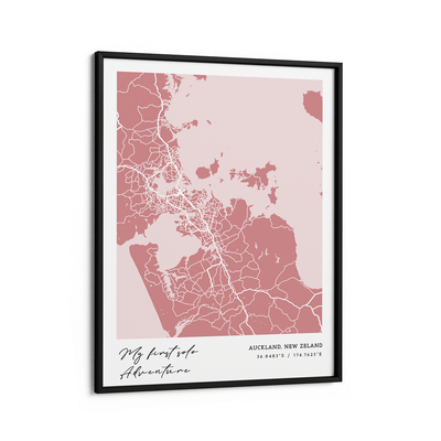 Map Art - Baby Pink - Modern #1 Nook At You Matte Paper Black Frame