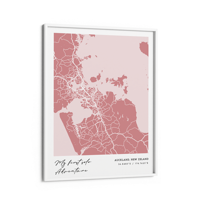 Map Art - Baby Pink - Modern #1 Nook At You Matte Paper White Frame
