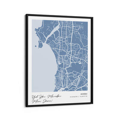 Map Art - Powder Blue - Modern #1 Nook At You Matte Paper Black Frame