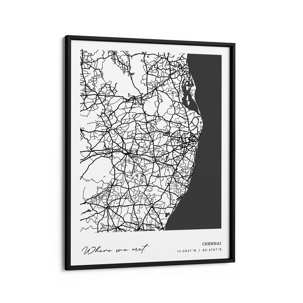 Map Art - White - Modern #1 Nook At You Matte Paper Black Frame