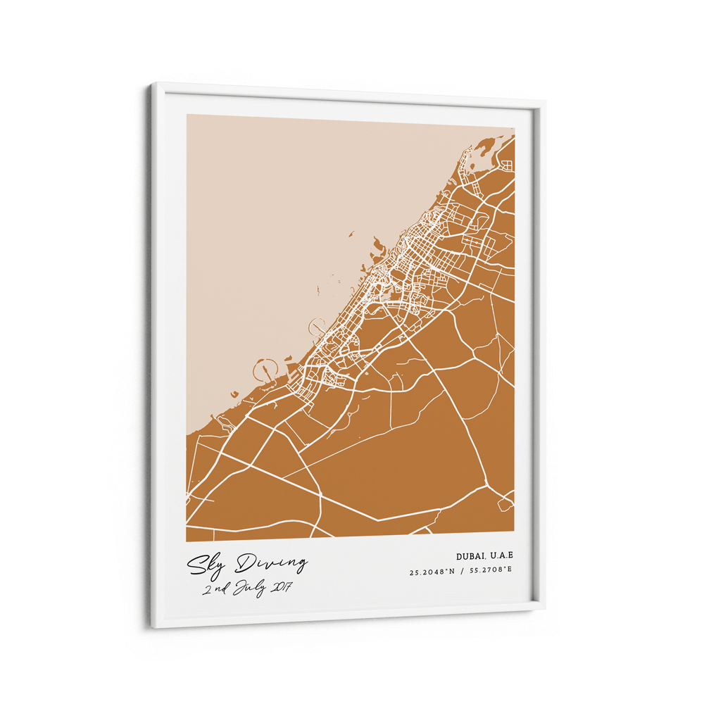 Map Art - Amber - Modern #1 Nook At You Matte Paper White Frame