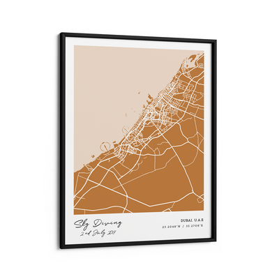 Map Art - Amber - Modern #1 Nook At You Matte Paper Black Frame