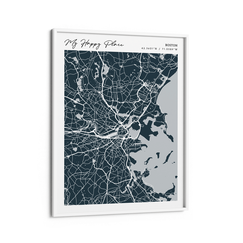 Map Art - Deep Blue - Modern #2 Nook At You Matte Paper White Frame