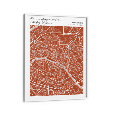 Map Art - Burnt Orange - Modern #2 Nook At You Matte Paper White Frame