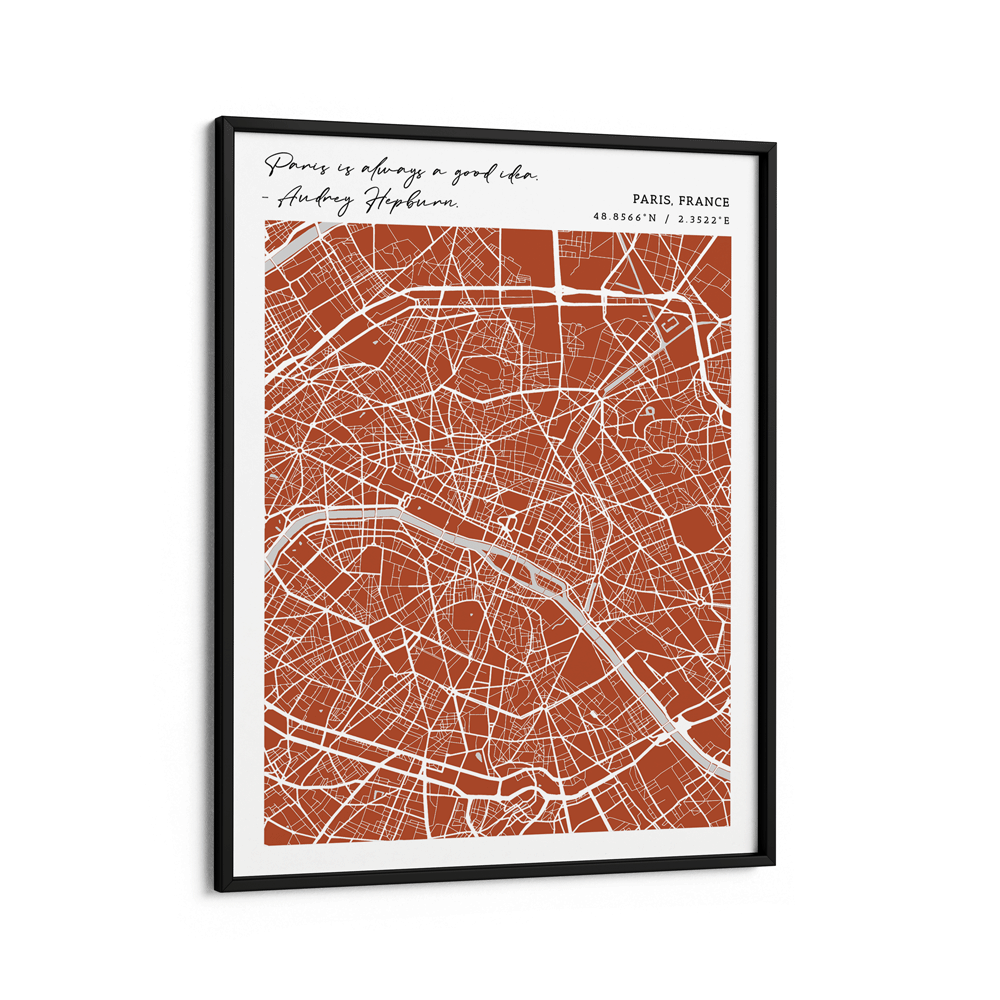 Map Art - Burnt Orange - Modern #2 Nook At You Matte Paper Black Frame