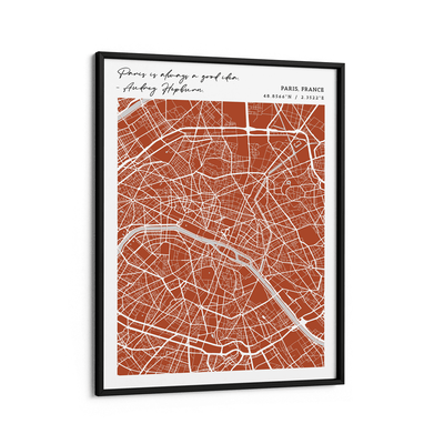 Map Art - Burnt Orange - Modern #2 Nook At You Matte Paper Black Frame