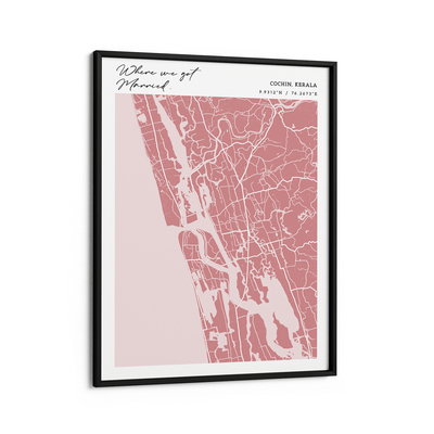 Map Art - Baby Pink - Modern #2 Nook At You Matte Paper Black Frame