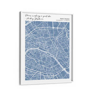 Map Art - Powder Blue - Modern #2 Nook At You Matte Paper White Frame