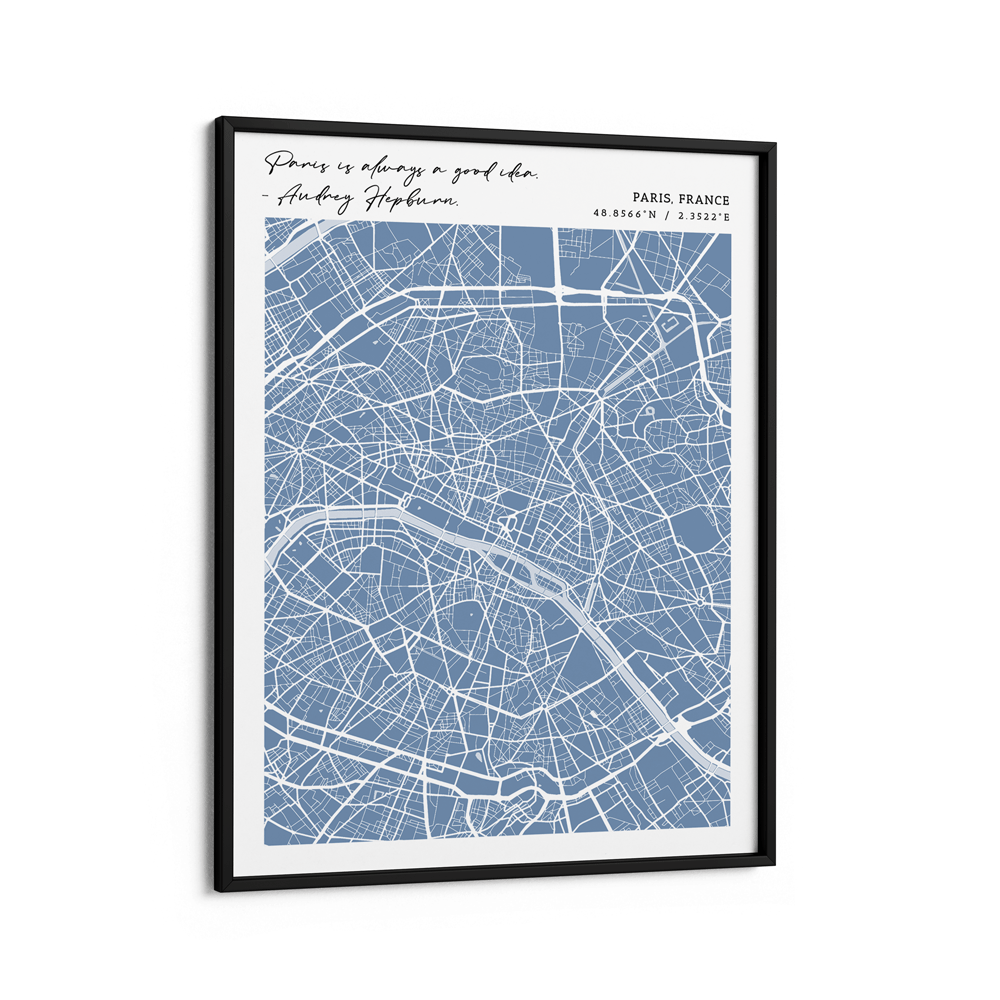 Map Art - Powder Blue - Modern #2 Nook At You Matte Paper Black Frame