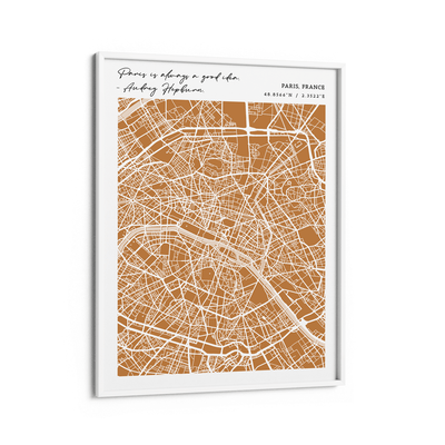 Map Art - Mustard - Modern #2 Nook At You Matte Paper White Frame