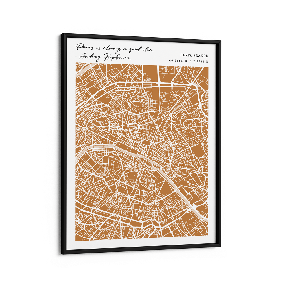 Map Art - Mustard - Modern #2 Nook At You Matte Paper Black Frame