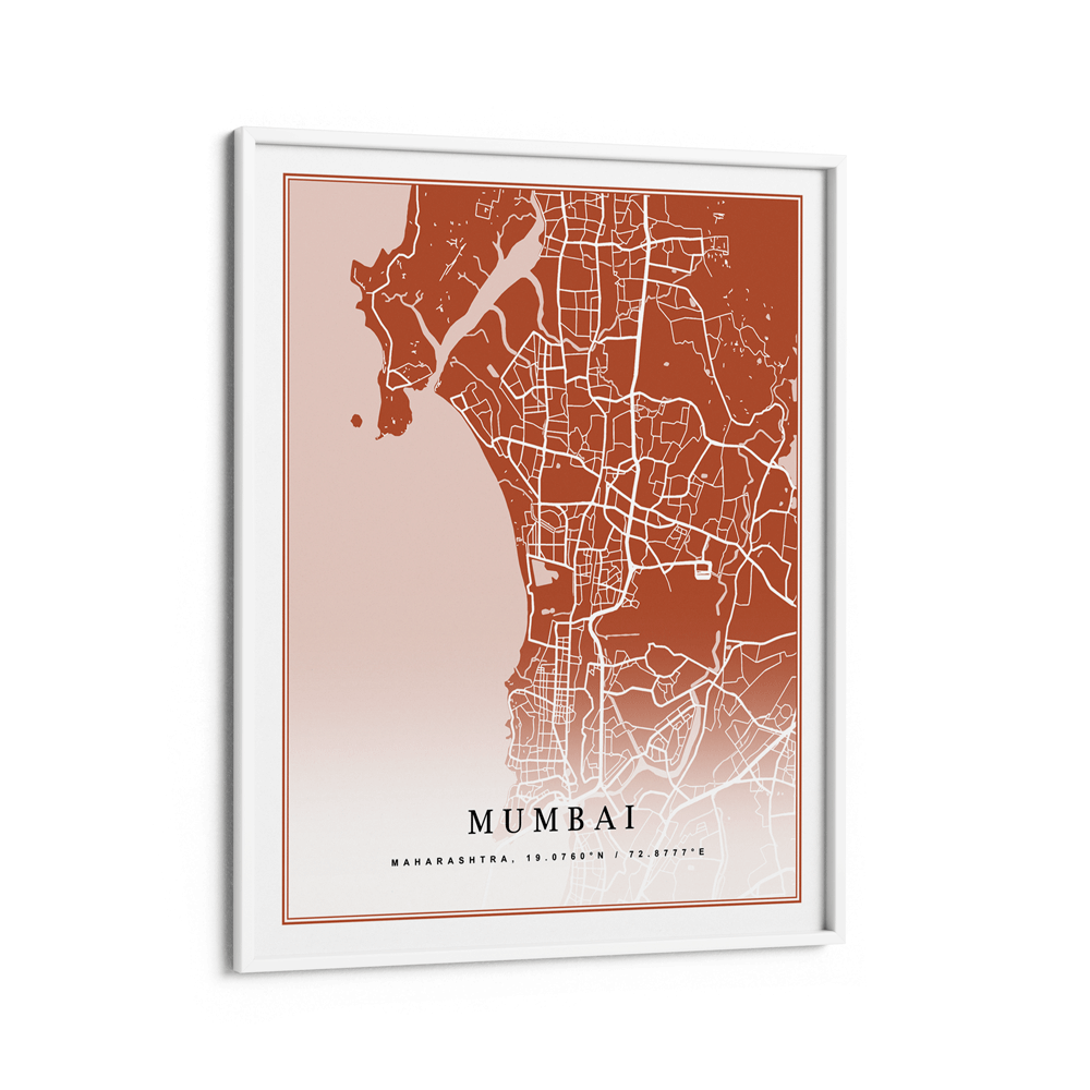 Map Art - Burnt Orange - Classic Nook At You Matte Paper White Frame