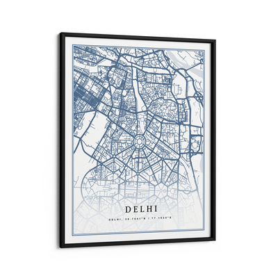 Map Art - Powder Blue - Classic Nook At You Matte Paper Black Frame