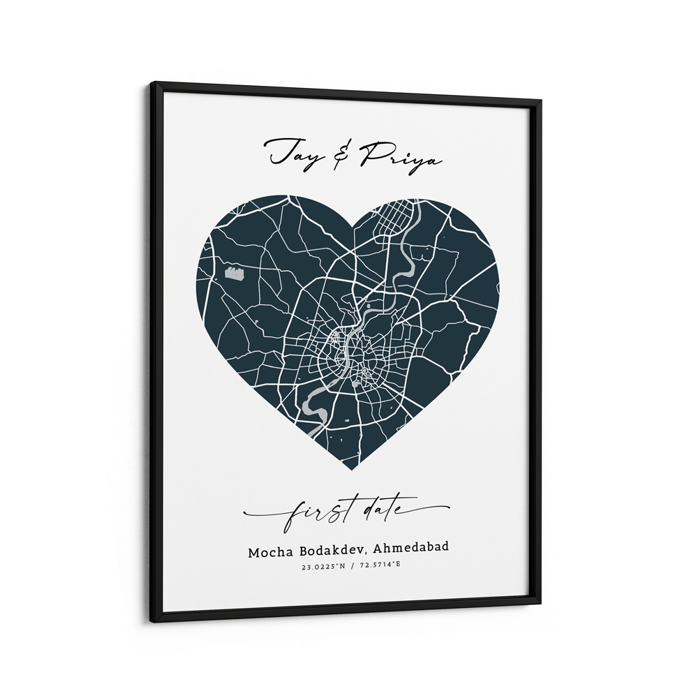 Map Art - Deep Blue - Love Nook At You Matte Paper Black Frame