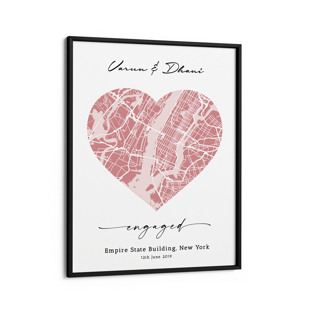 Map Art - Baby Pink - Love Nook At You Matte Paper Black Frame