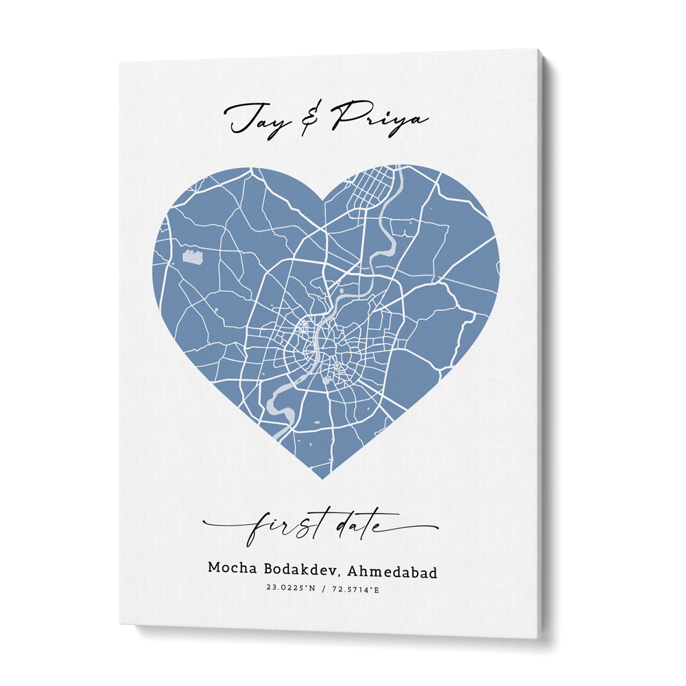 Map Art - Powder Blue - Love Nook At You Canvas Gallery Wrap