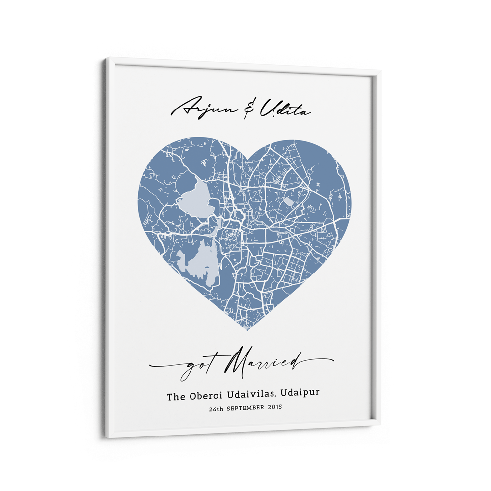 Map Art - Powder Blue - Love Nook At You Matte Paper White Frame
