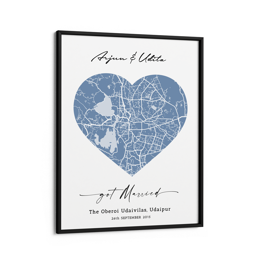 Map Art - Powder Blue - Love Nook At You Matte Paper Black Frame