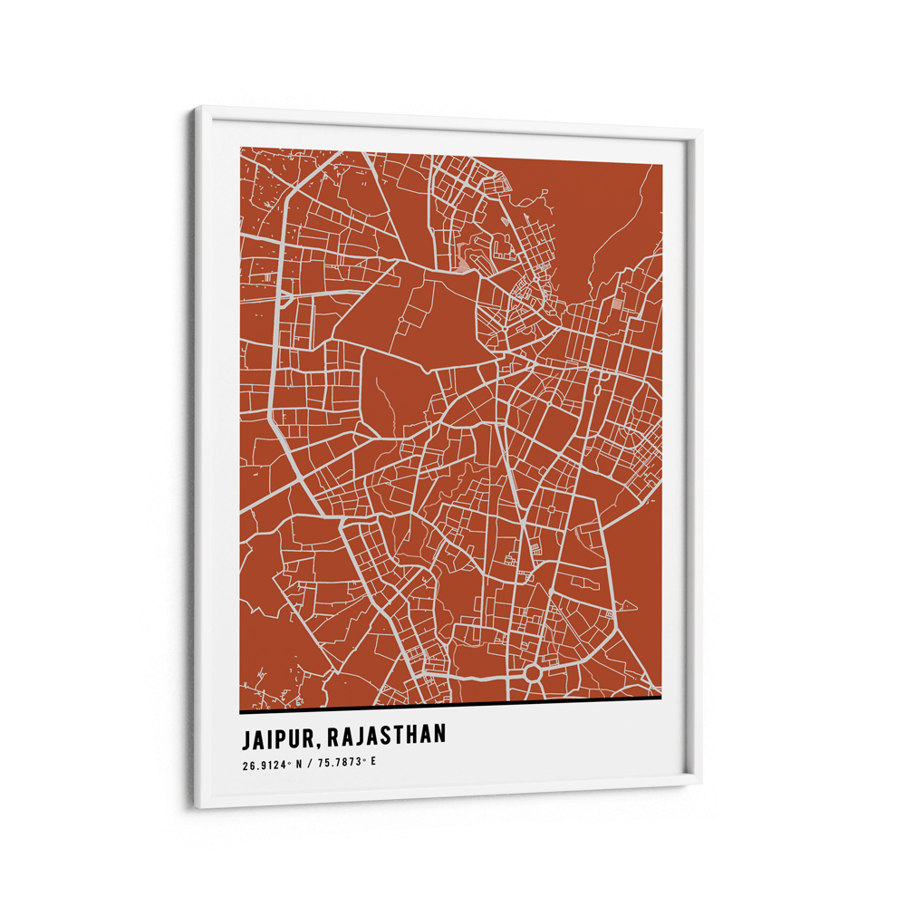 Map Art - Burnt Orange - Pantone Nook At You Matte Paper White Frame
