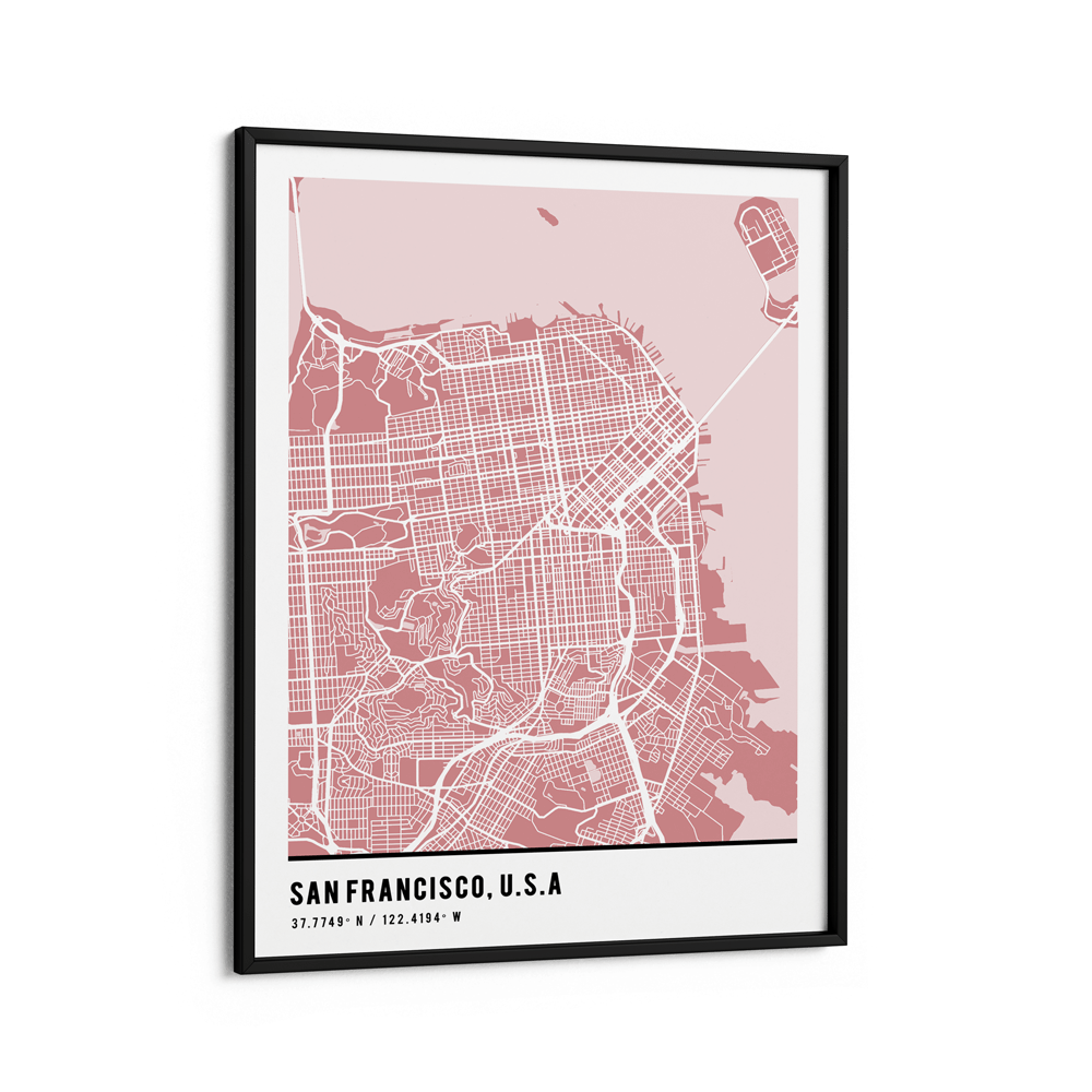 Map Art - Baby Pink - Pantone Nook At You Matte Paper Black Frame