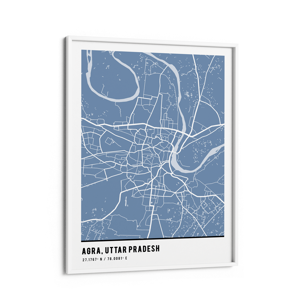 Map Art - Powder Blue - Pantone Nook At You Matte Paper White Frame