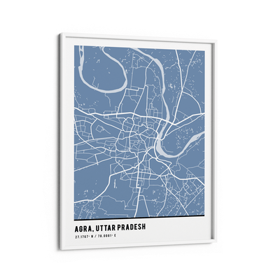 Map Art - Powder Blue - Pantone Nook At You Matte Paper White Frame