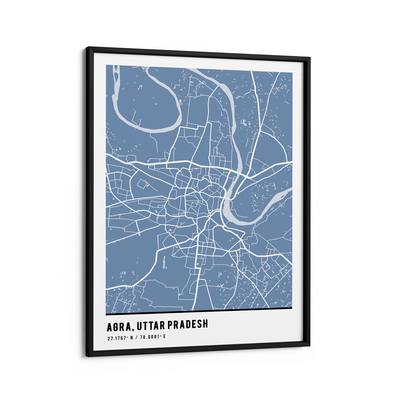 Map Art - Powder Blue - Pantone Nook At You Matte Paper Black Frame