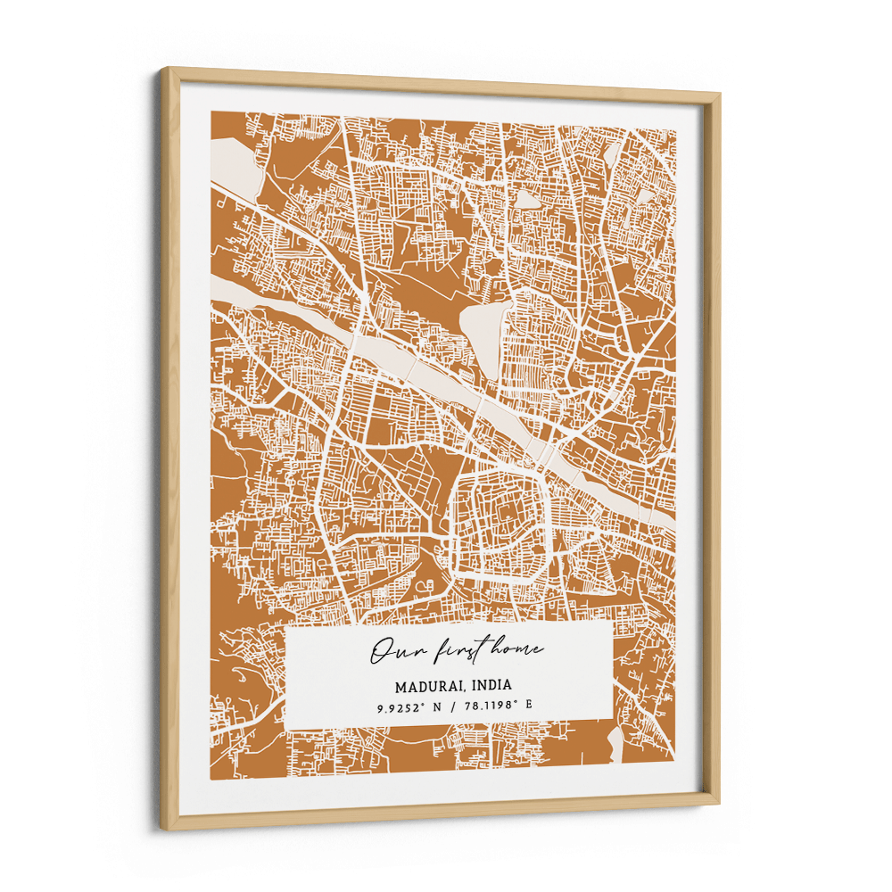 Map Art - Mustard - The Executive Nook At You Matte Paper Wooden Frame