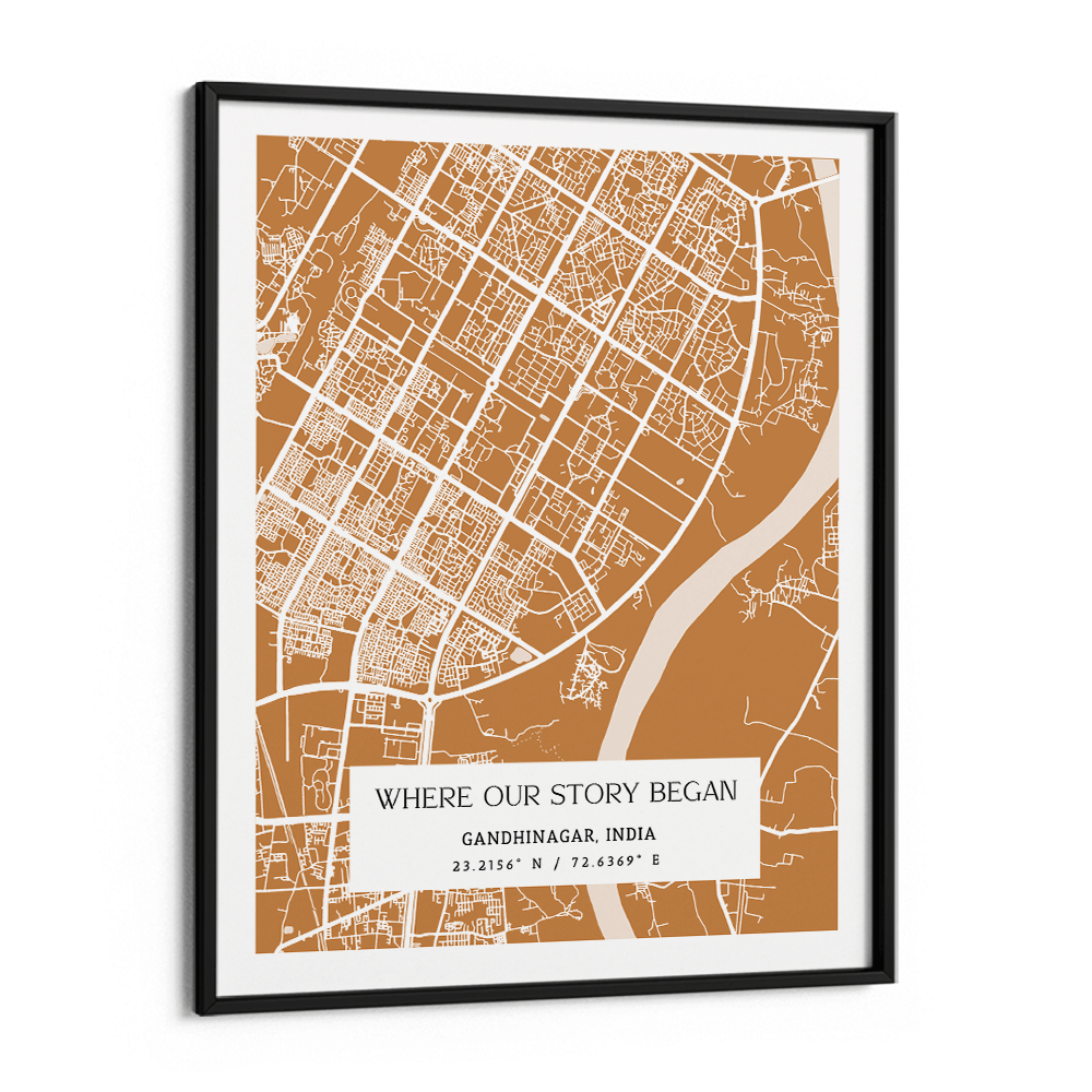 Map Art - Mustard - The Executive Nook At You Matte Paper Black Frame