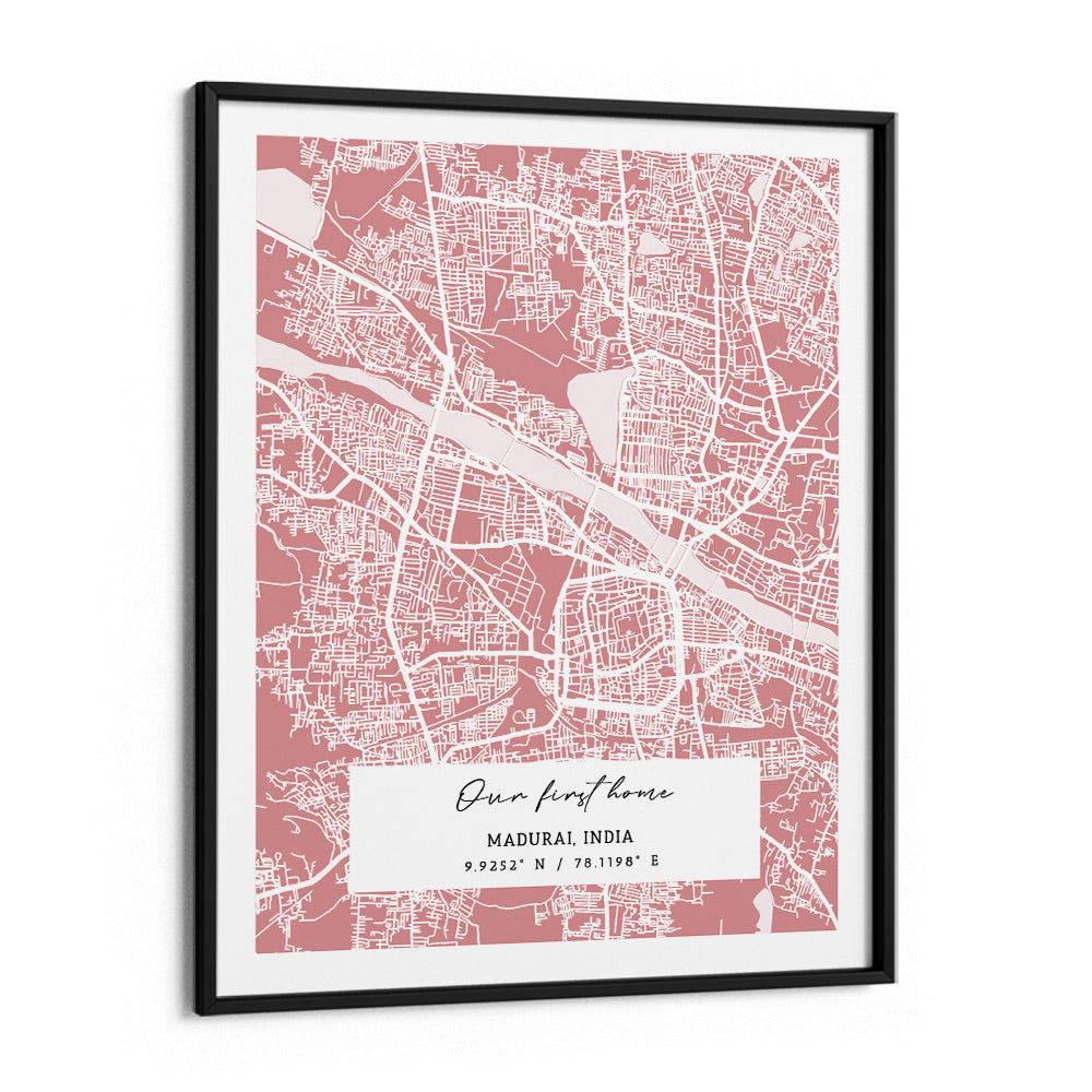 Map Art - Baby Pink - The Executive Nook At You Matte Paper Black Frame