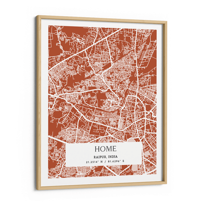 Map Art - Burnt Orange - The Executive Nook At You Matte Paper Wooden Frame