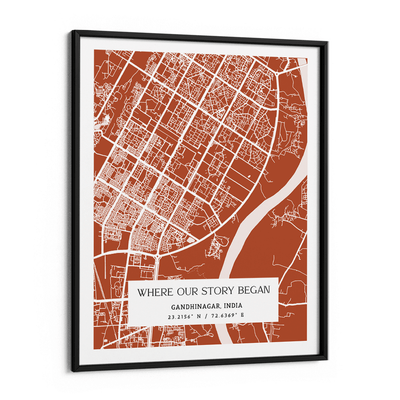 Map Art - Burnt Orange - The Executive Nook At You Matte Paper Black Frame