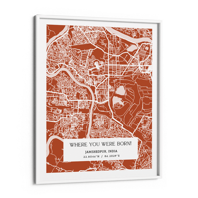 Map Art - Burnt Orange - The Executive Nook At You Matte Paper White Frame