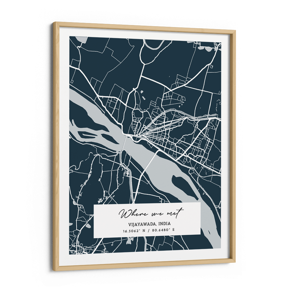 Map Art - Deep Blue - The Executive Nook At You Matte Paper Wooden Frame