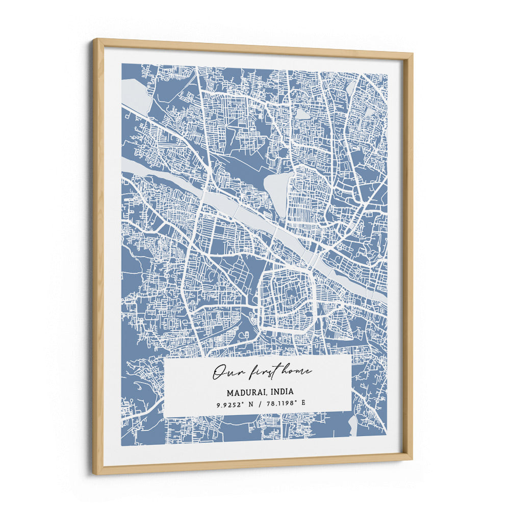 Map Art - Powder Blue - The Executive Nook At You Matte Paper Wooden Frame