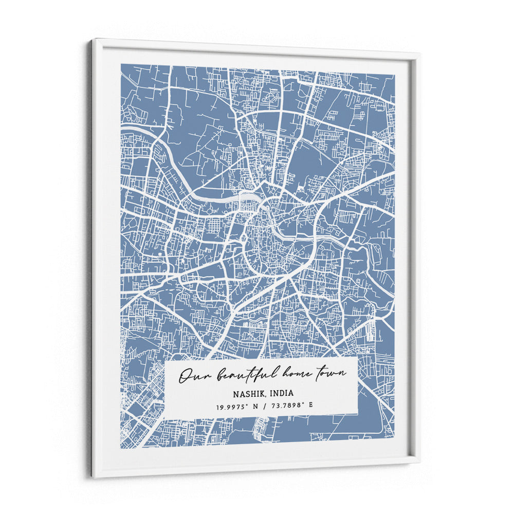 Map Art - Powder Blue - The Executive Nook At You Matte Paper White Frame