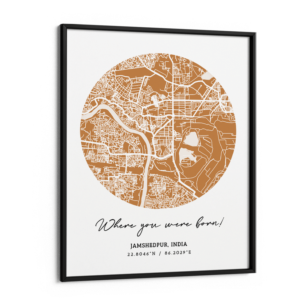 Map Art - Mustard - The Minimalist Nook At You Matte Paper Black Frame