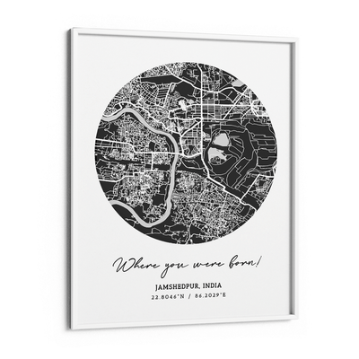 Map Art - Slate Grey - The Minimalist Nook At You Matte Paper White Frame