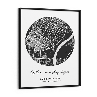 Map Art - Slate Grey - The Minimalist Nook At You Matte Paper Black Frame